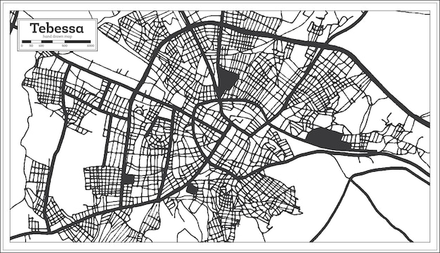 Mapa Miasta Tebessa Algieria W Stylu Retro W Czarno-białej Mapie Konturowej