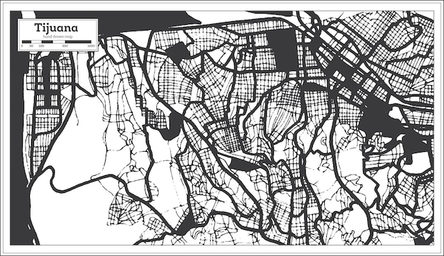 Mapa Miasta Tijuana W Meksyku W Kolorze Czarno-białym W Stylu Retro Mapa Konturowa