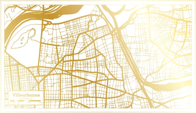 Plik wektorowy mapa miasta villeurbanne francja w stylu retro w mapie konturowej w kolorze złotym