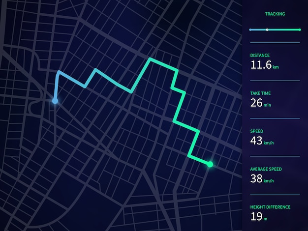 Mapa Miasta Wektor Z Interfejsem Trasy I Danych Do Nawigacji Gps I Aplikacji Tracker