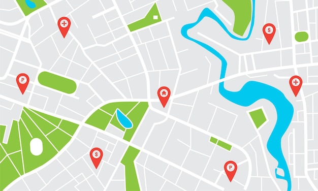 Mapa miasta z szpilkami Koncepcja lokalizacji geograficznej