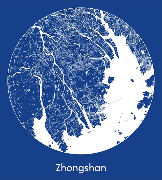 Plik wektorowy mapa miasta zhongshan china asia niebieski nadruk okrągły koło ilustracji wektorowych
