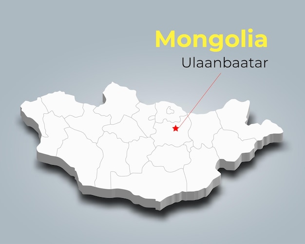 Mapa Mongolii 3d Z Granicami Regionów I Jej Stolicy