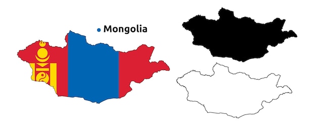 Mapa Mongolii Wektor Krajowa Kontura Flaga Wewnątrz Mapy Pusta i Silhoueta Wersja