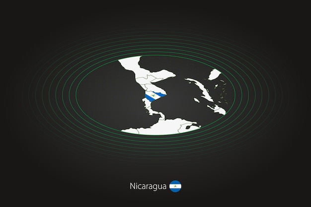 Mapa Nikaragui W Ciemnym Kolorze Owalna Mapa Z Sąsiednimi Krajami