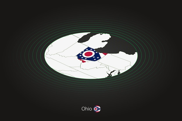 Mapa Ohio W Ciemnym Kolorze Owalna Mapa Z Sąsiednimi Stanami Usa