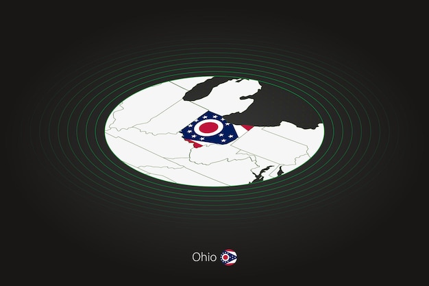 Plik wektorowy mapa ohio w ciemnym kolorze owalna mapa z sąsiednimi stanami usa