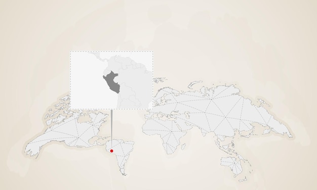 Mapa Peru Z Sąsiednimi Krajami Przypiętymi Na Mapie świata