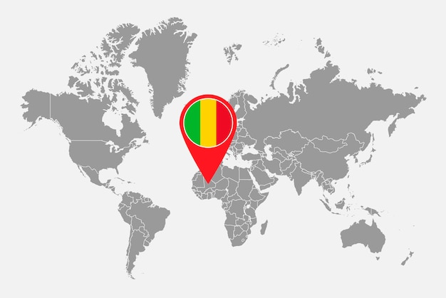 Mapa Pin Z Flagą Mali Na Mapie świata Ilustracja Wektorowa