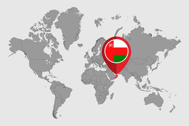 Plik wektorowy mapa pin z flagą omanu na mapie świata ilustracja wektorowa