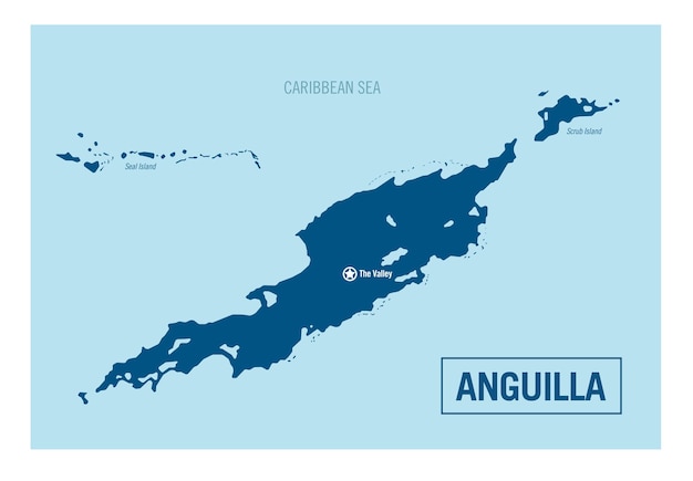 Mapa polityczna wyspy Anguilla Szczegółowa ilustracja wektorowa z odizolowanymi regionami wysp