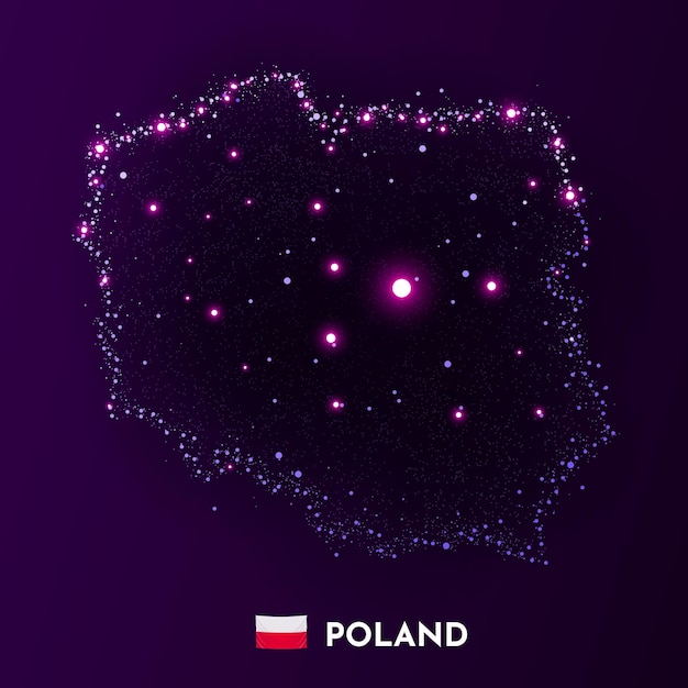 Mapa Polski z gwiazd i kropek Koncepcja globalizacji Widok przestrzeni Ilustracja wektorowa