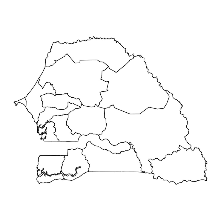 Wektor mapa senegalu z podziałami administracyjnymi ilustracja wektorowa