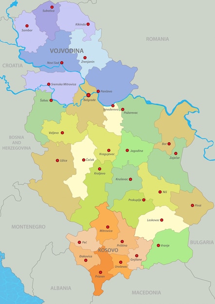 Plik wektorowy mapa serbii