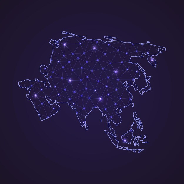 Mapa Sieci Cyfrowej Azji. Abstrakcyjna Linia łącząca I Kropka Na Ciemnym Tle