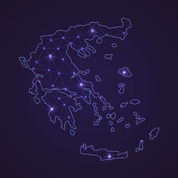 Mapa Sieci Cyfrowej Grecji. Abstrakcyjna Linia łącząca I Kropka Na Ciemnym Tle
