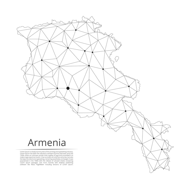 Mapa Sieci Komunikacyjnej Armenii Obraz Wektorowy Low Poly Mapy Globalnej Ze światłami W Postaci Miast