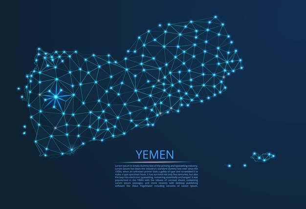 Mapa Sieci Komunikacyjnej Jemenu Wektorowy Obraz Low Poly Globalnej Mapy Ze światłami