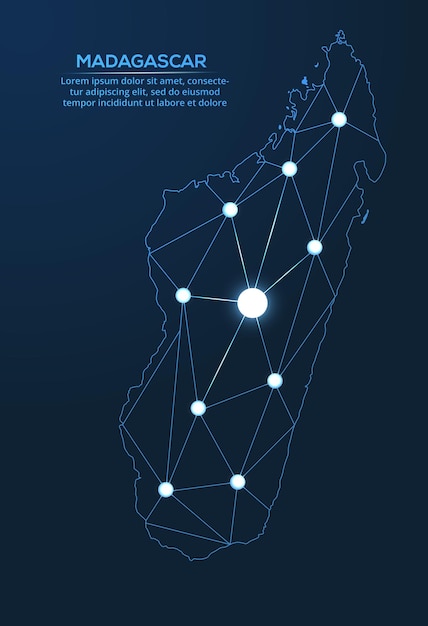 Mapa Sieci Komunikacyjnej Madagaskaru Wektorowy Obraz Low Poly Mapy Globalnej Ze światłami W Postaci Miast Mapa W Postaci Wyciszenia Konstelacji I Gwiazd