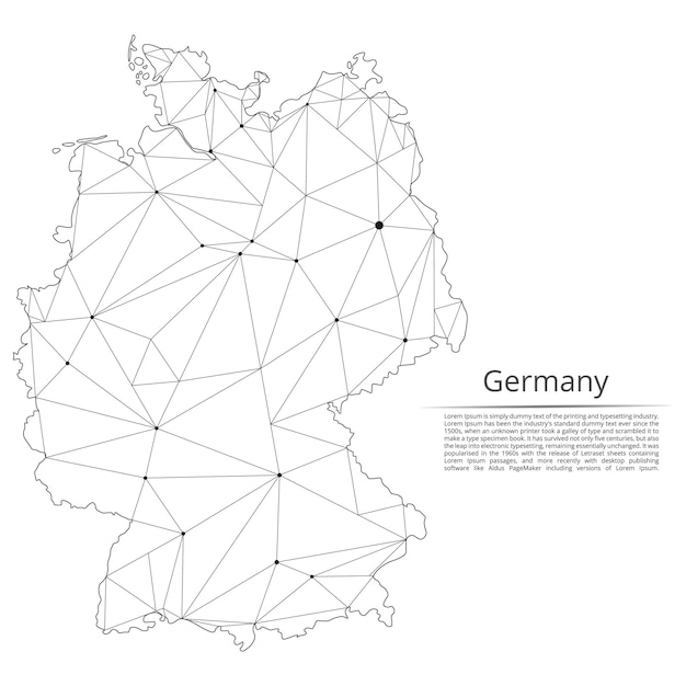 Mapa Sieci Komunikacyjnej Niemiec Wektor Low Poly Obraz Globalnej Mapy Ze światłami W Postaci Miast