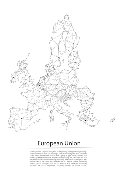 Mapa Sieci Komunikacyjnej Unii Europejskiej Wektorowy Obraz Low Poly Mapy Globalnej Ze światłami W Formie