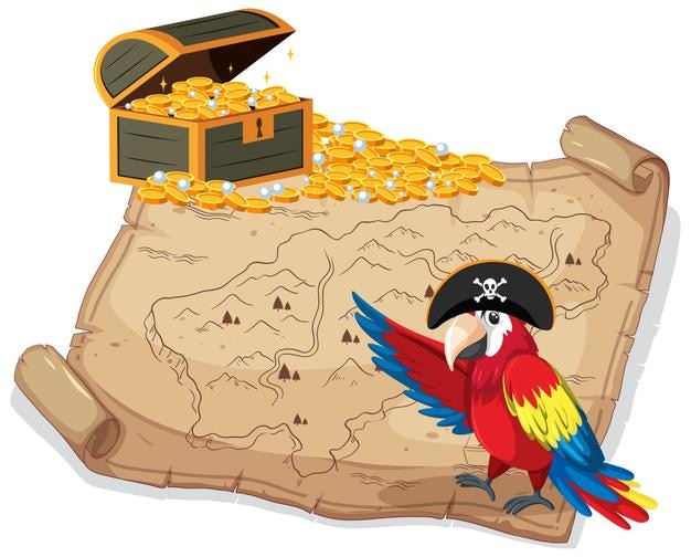 Mapa skarbów piratów z papugą