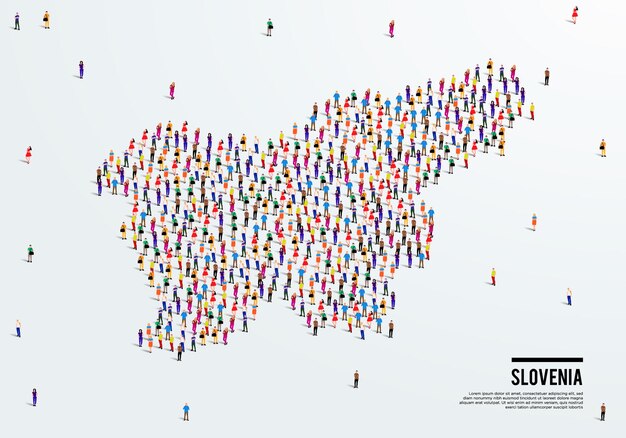 Mapa Słowenii. Duża grupa ludzi tworzy kształt Mapy Słowenii. ilustracji wektorowych.