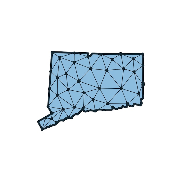 Plik wektorowy mapa stanu connecticut wielokątna ilustracja wykonana z linii i kropek izolowanych na białym tle projekt low poly stanu usa