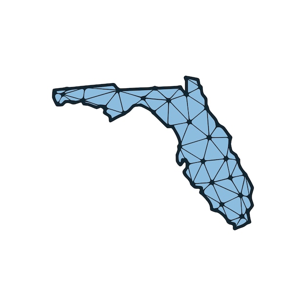 Plik wektorowy mapa stanu floryda wielokątna ilustracja wykonana z linii i kropek izolowanych na białym tle projekt low poli stanu usa