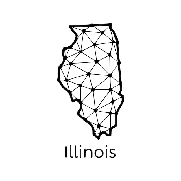 Mapa Stanu Illinois Ilustracja Wieloboczna Wykonana Z Linii I Kropek Izolowanych Na Białym Tle