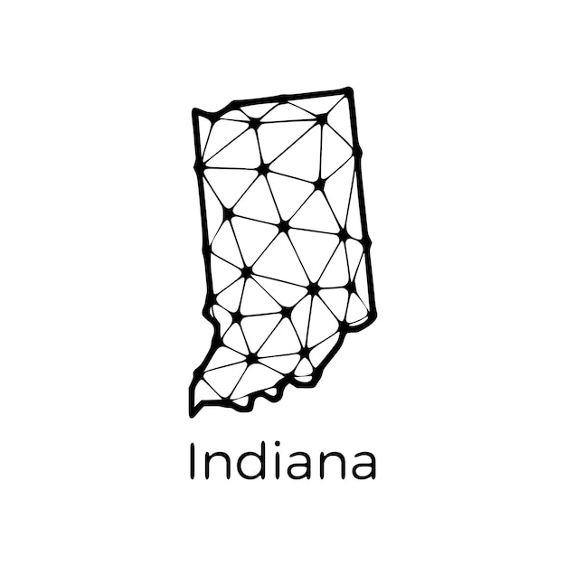 Mapa Stanu Indiana Ilustracja Wieloboczna Wykonana Z Linii I Kropek Izolowanych Na Białym Tle