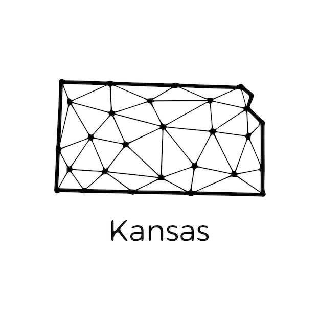 Plik wektorowy mapa stanu kansas ilustracja wieloboczna wykonana z linii i kropek izolowanych na białym tle