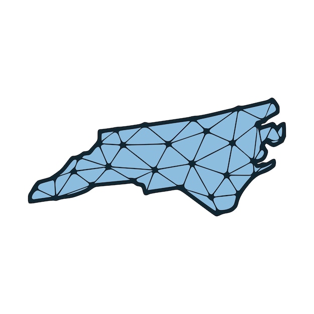 Mapa Stanu Karolina Północna Wielokątna Ilustracja Wykonana Z Linii I Kropek Izolowanych Na Białym Tle Projekt Low Poli Stanu Usa