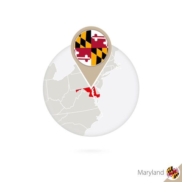 Mapa Stanu Maryland I Flaga W Koło. Mapa Maryland, Pin Flaga Maryland. Mapa Maryland W Stylu Globu. Ilustracja Wektorowa.