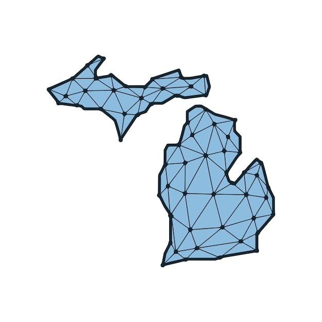 Plik wektorowy mapa stanu michigan wielokątna ilustracja wykonana z linii i kropek izolowanych na białym tle projekt low poli stanu usa