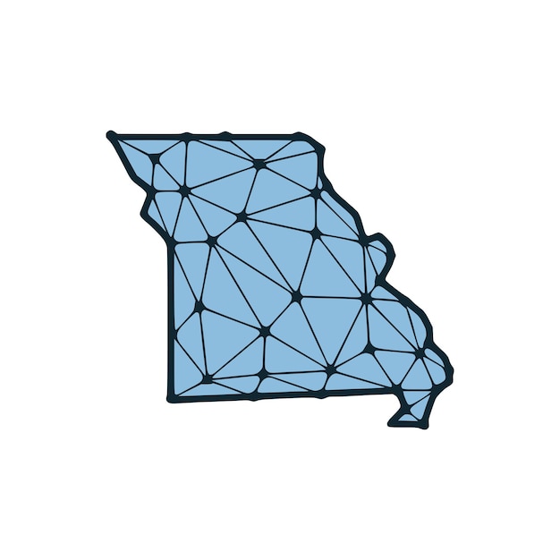 Plik wektorowy mapa stanu missouri wielokątna ilustracja wykonana z linii i kropek izolowanych na białym tle projekt low poly stanu usa