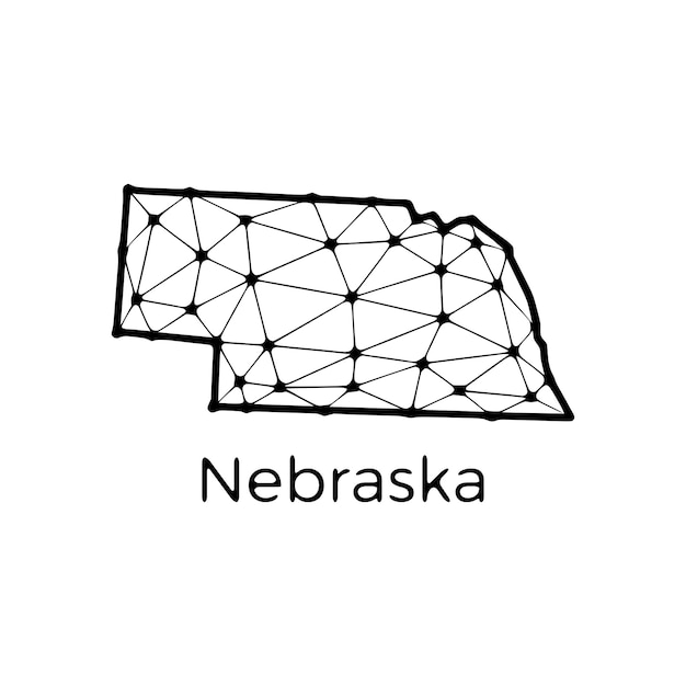 Mapa Stanu Nebraska Ilustracja Wieloboczna Wykonana Z Linii I Kropek Izolowanych Na Białym Tle