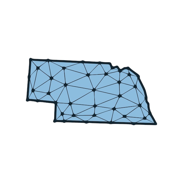 Plik wektorowy mapa stanu nebraska wielokątna ilustracja wykonana z linii i kropek izolowanych na białym tle projekt low poli stanu usa