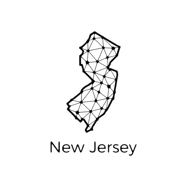 Mapa Stanu New Jersey Ilustracja Wieloboczna Wykonana Z Linii I Kropek Izolowanych Na Białym Tle