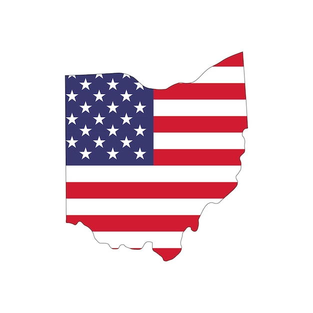 Plik wektorowy mapa stanu ohio z amerykańską flagą narodową na białym tle