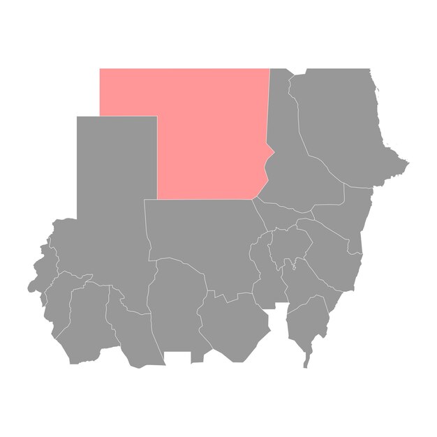 Plik wektorowy mapa stanu północnego, podział administracyjny sudanu, ilustracja wektorowa