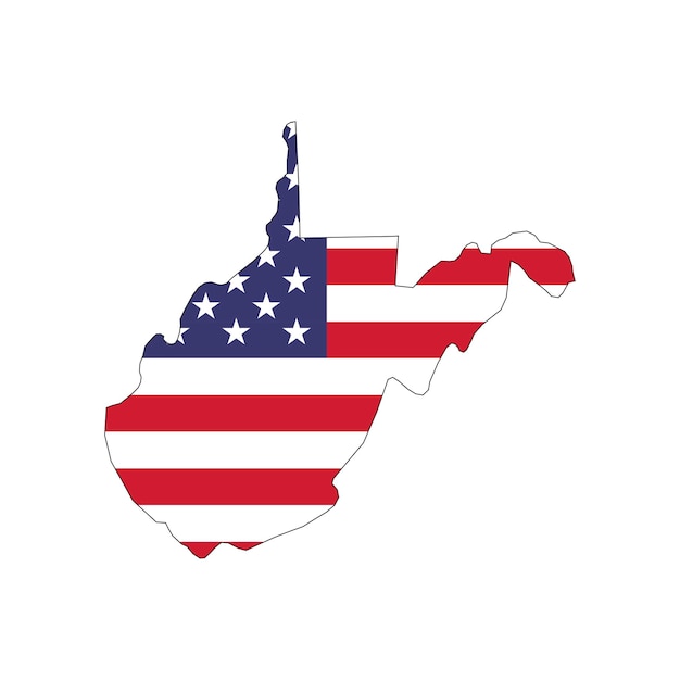 Mapa Stanu Wirginia Zachodnia Z Amerykańską Flagą Narodową Na Białym Tle