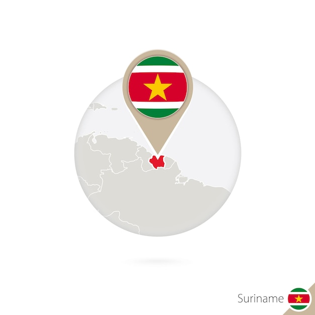 Mapa Surinamu I Flaga W Okręgu. Mapa Surinamu, Pin Flaga Surinamu. Mapa Surinamu W Stylu Globu. Ilustracja Wektorowa.