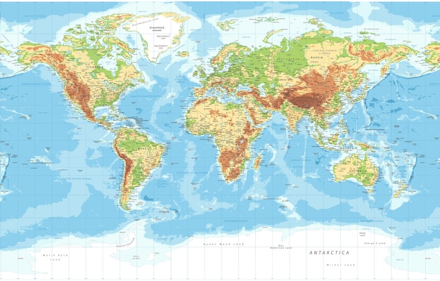 Plik wektorowy mapa świata, fizyczna