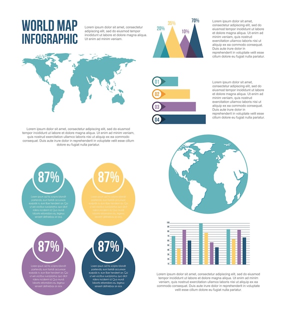 Mapa świata Infographic Wykres Statystyki Wykresy Procent