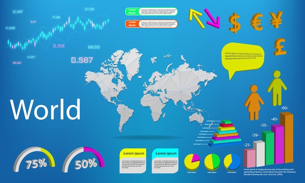 Mapa świata Informacje Graficzne Wykresy Symbole Elementów I Kolekcja Ikon Szczegółowa Mapa świata Z Wysokiej Jakości Elementami Infografiki Biznesowej
