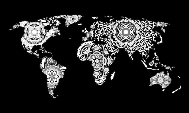 Mapa świata Mandalas kolorowanka