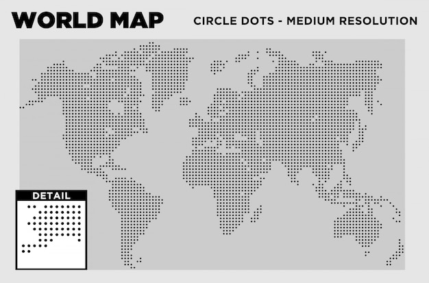 Plik wektorowy mapa świata okrąg kropki średnia rozdzielczość