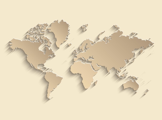 Plik wektorowy mapa świata papier mapa polityczna świata na beżowym tle kraje wektor