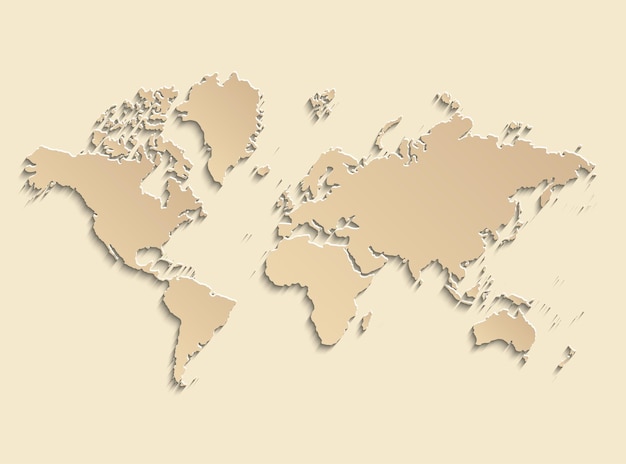 Mapa świata Papier Mapa Polityczna świata Na Beżowym Tle Kraje Wektor